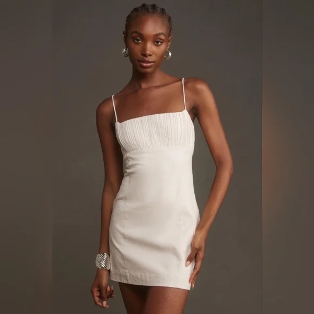 Maeve The Ophelia Sleeveless Linen Slim Mini Dress  12 Light Sand